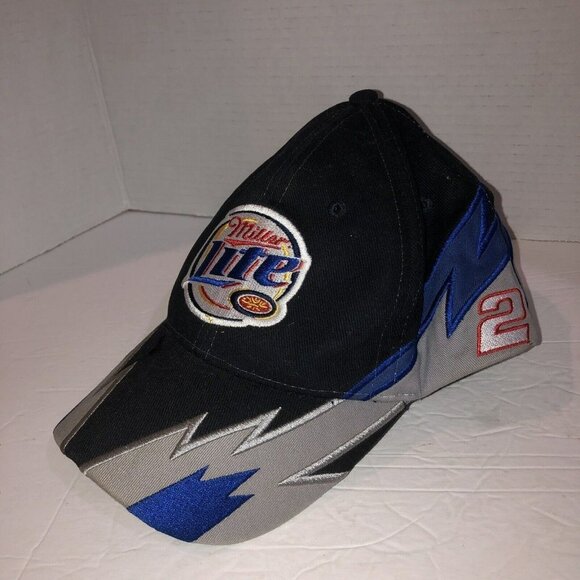 VTG Set of 2 Rusty Wallace #2 Miller Lite Racing Adjustable Hat Cap NASCAR Blue - Picture 10 of 16